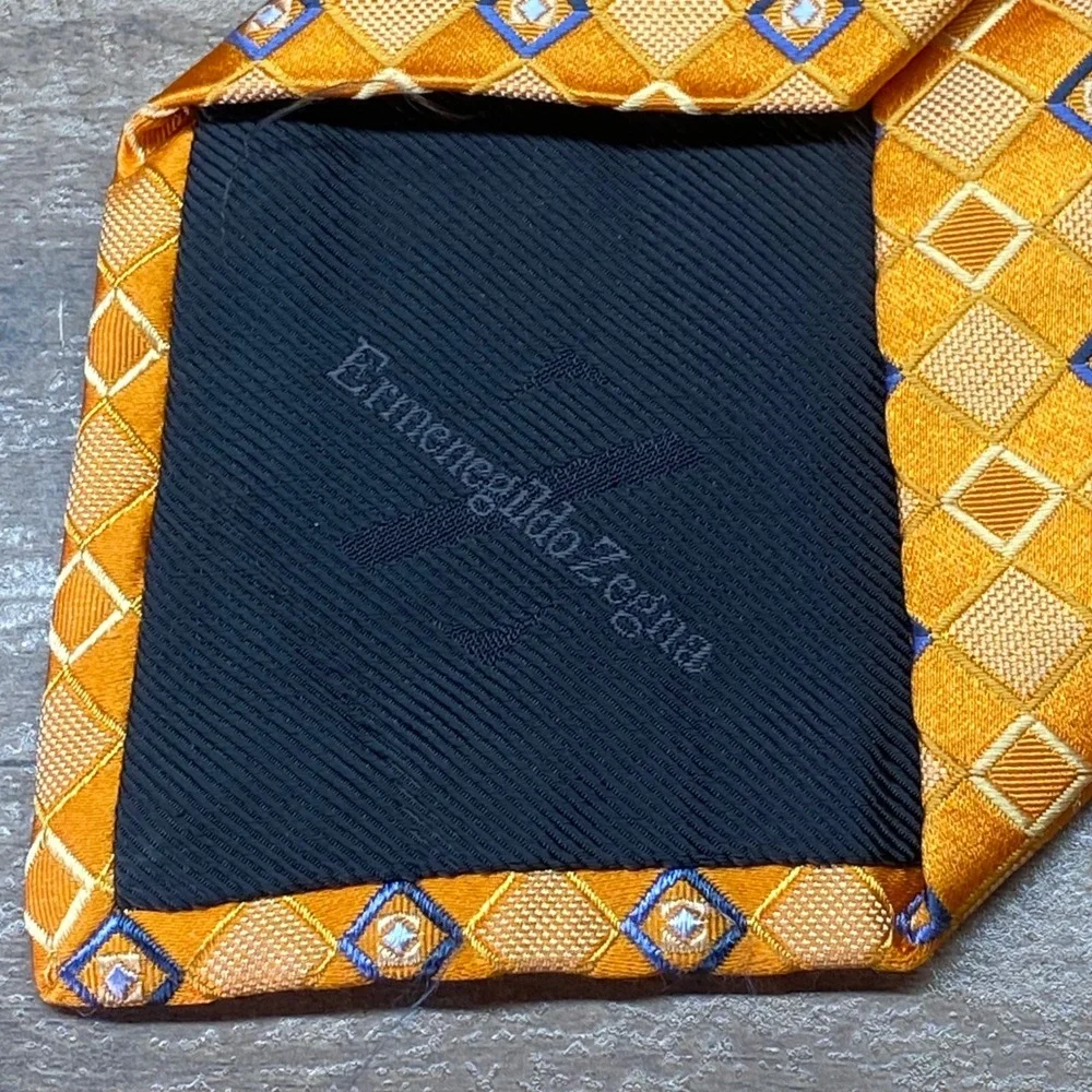 Ermenegildo Zegna Tie Geometric Mens OS Gold Silk Italy Luxury Business Wedding